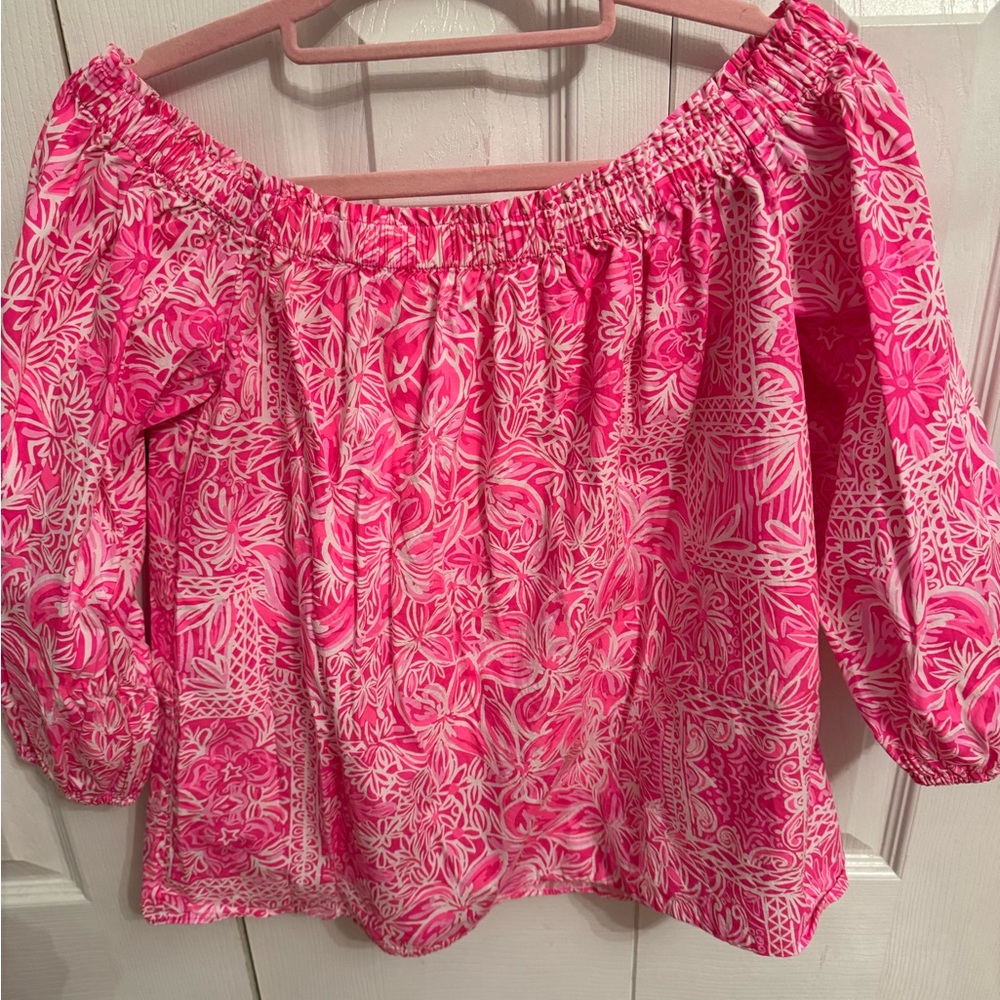 Lilly Pulitzer Pink Patterned Off-Shoulder Blouse